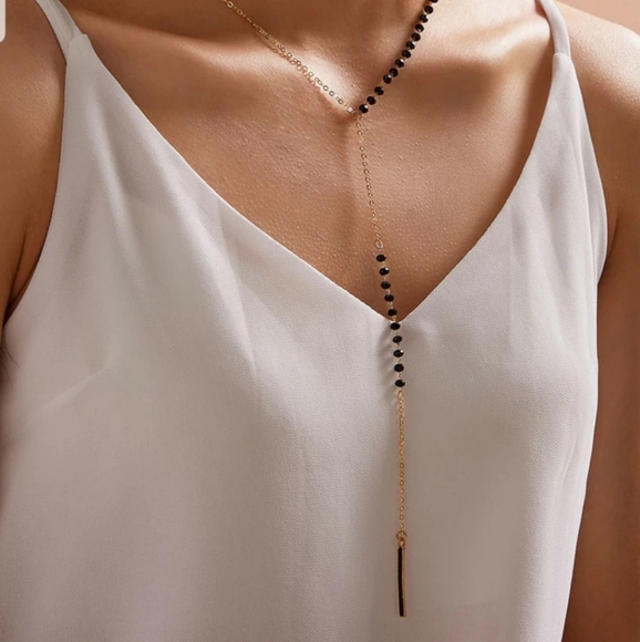 *Dina* Black Bead Long Necklace - Picture 2 of 5